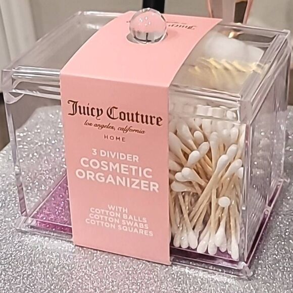Juicy Couture Acrylic 3Divider Cosmetic Organizer w/Cotton Balls, Swabs, Squares - Picture 9 of 11